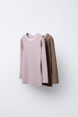 AGES 6-14 / 2-PACK OF RIBBED LACE-TRIMMED T-SHIRTS