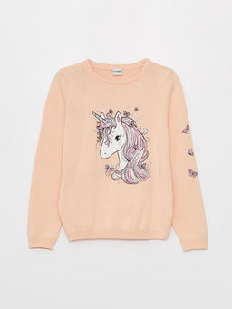 Bisiklet Yaka Desenli Uzun Kollu K?z ?ocuk Triko Kazak