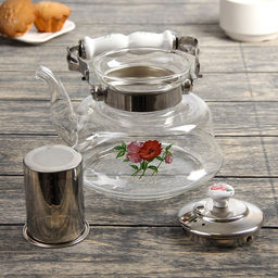 Чайник стеклянный заварочный «Мари», 1,2 л, 18,5×16×12,5 см, металлическое сито