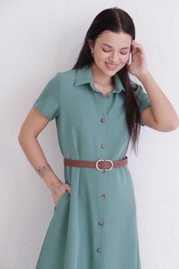 Платье-рубашка удлинённое в пыльном зелёном - Martichelli фото 6