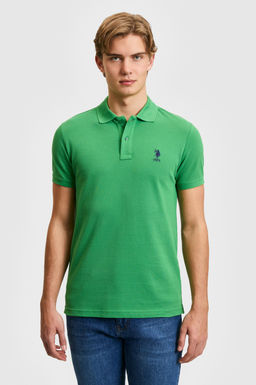 Erkek Slim Fit Polo Yaka Ye_il Basic Ti__rt