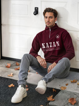 Толстовка мужская с зип-воротником "Kazan" бордо