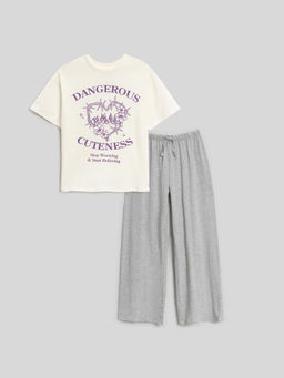 ACOOLA / Набор для девочек ((1)футболка и (2)брюки) Cinnamon белый  фото 3