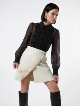 Юбка на запах из эко-кожи, молочный (OD-1003-3)