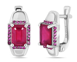 Серьги, 2 рубин корунд октагон 5х7 мм/2.48 ct , нанорубин, Калестро