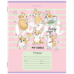 Цена за 6шт. Тетрадь 12 л. BRAUBERG, клетка, обложка картон, "КОРГИ"