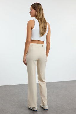 Vizon Straight/Duz Kesim Yuksek Bel Nervur Dikisli Dokuma Pantolon TWOSS21PL0093