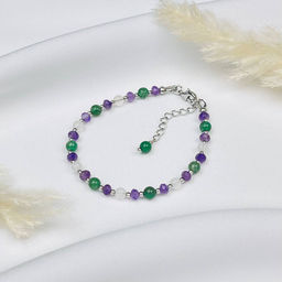 Браслет для "Тельца" из Аметиста, Лунного камня и зеленого Кварца 16,5 см +