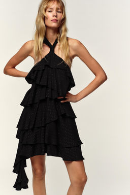 METALLIC THREAD HALTER DRESS - Zara фото 5