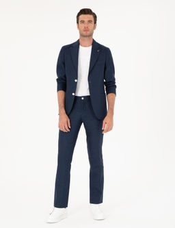 Lacivert Slim Fit %100 Keten Ceket