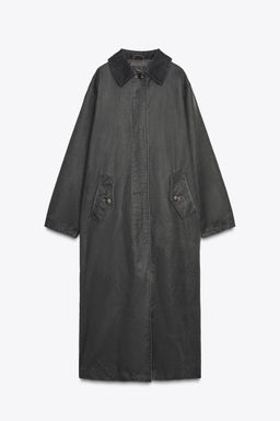 WAXED TRENCH COAT WITH CORDUROY COLLAR - Zara фото 11