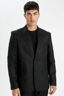 Regular Fit Yar?m Astar Keten Blazer Ceket