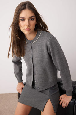 Antrasit Tas Detayl? Yumusak Dokulu Ikili Triko H?rka-Bluz TWOAW26HI00007