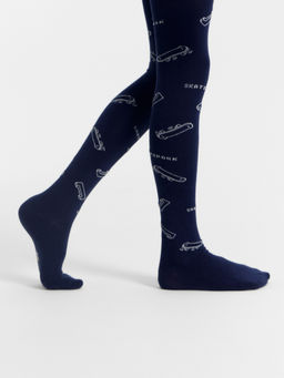 Цена за 3 пары! Колготки детские темно-синие с рисунком в виде скейтов