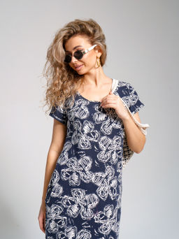 643 Платье "Цветы/т.синий"