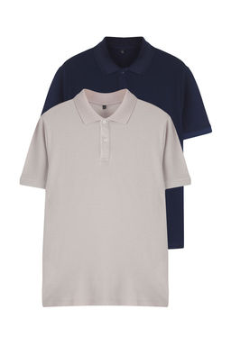 Lacivert-Gri 2li Regular/Normal Kesim %100 Pamuklu Polo Yaka T-shirt