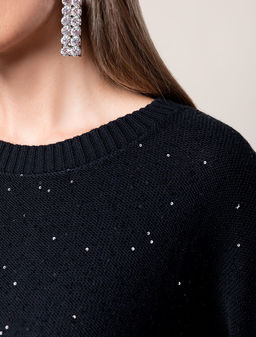 VILATTE / Свободный джемпер крупной вязки с пайетками фото 2