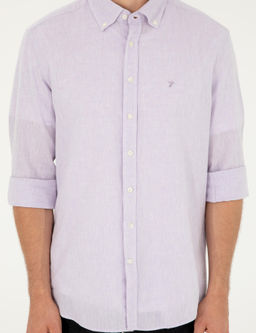 Lila Slim Fit Keten Kar___ml_ G_mlek
