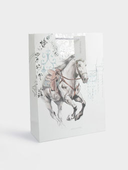 Пакет подарочный, 30х42 см, бумага, белый, Конь, White horse