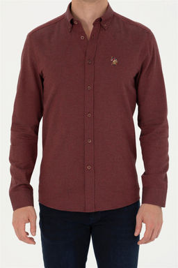 Мужская бордово-красная базовая рубашка с длинным рукавом - U.s. polo assn фото 6