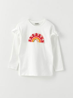 Bisiklet Yaka Bask?l? Uzun Kollu K?z ?ocuk Ti??rt