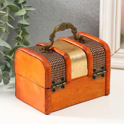 Шкатулка для украшений «Сундучок. Золотая сеть и штукатурка», дерево, 8.5×12×8.5 см