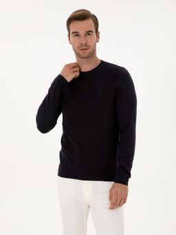 Lacivert Slim Fit Basic Kazak