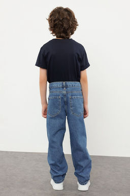 Koyu Mavi Erkek Cocuk Baggy Pamuklu Ayarlanabilir Lastikli Denim Pantolon Jean TKDSS24PL00005 - Trendyolmilla фото 7