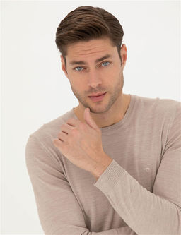Ta_ Slim Fit Bisiklet Yaka Y_n Kar___ml_ Basic Triko Kazak