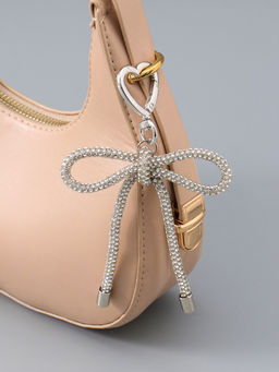 Цена за 2 шт. Брелок на карабине "Бант со стразами" серебро 11х7,5х1,5 см