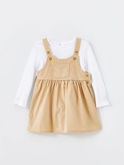 Kare Yaka K?z Bebek Salopet ve Ti??rt 2li Tak?m