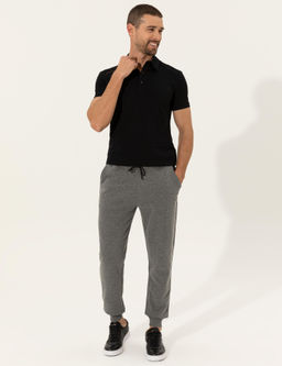 Siyah Slim Fit Dynamic Bask_l_ Polo Yaka Ti__rt