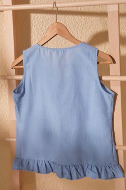 Trendyolmilla Mavi V Yaka Belden Baglamal? Dokuma Bluz TWOSS20BZ0898  фото 8