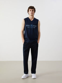 V Yaka Bask?l? Erkek Kolsuz Ti??rt