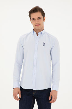Мужская голубая базовая рубашка с длинным рукавом - U.s. polo assn фото 3