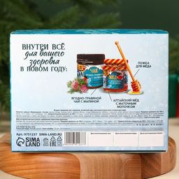 Подарочный набор мёд Пусть сказка придёт: алтайский мёд с маточным молоком 240 г., ягодно-травяной чай с малиной 50 г., ложка для мёда - Доброе здоровье фото 6