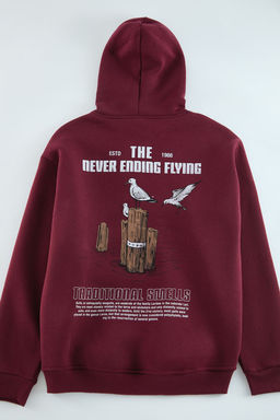 TRENDYOL MAN Bordo Oversize/Genis Kesim Kapusonlu Bask?l? Ici Polar Pamuklu Sweatshirt TMNAW24SW00136 - Trendyolmilla фото 12