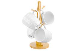 Набор 4 кружек 320 мл 12*8,5*9,5 см "Айсберг волны" на дерев. подставке 12,5*12,5*29 см