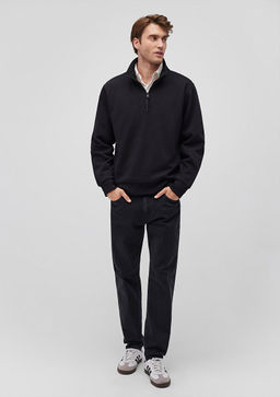Yar? Fermuarl? Siyah Basic Sweatshirt