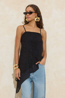 Siyah Asimetrik Kesim Dantel Party Bluz TPRSS26BZ00056 - Trendyolmilla фото 2