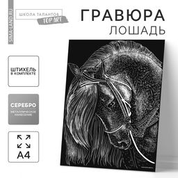 Цена за 2 шт. Гравюра «Лошадь» с металлическим эффектом «серебро» А4