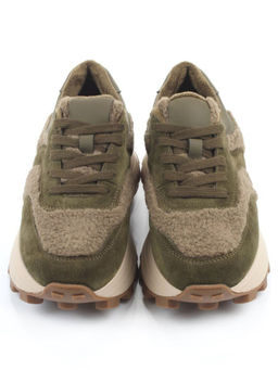 04-P118-2C GREEN Кроссовки демисезонные женские (натуральная замша, натуральная кожа, текстиль)