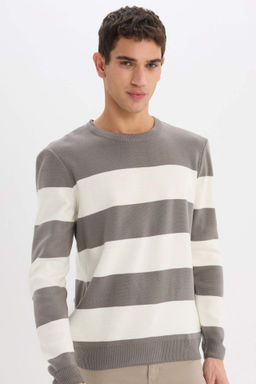 Standart Fit Normal Kesim Bisiklet Yaka Cizgili Triko Kazak - Defacto фото 5