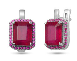 Серьги, 2 рубин корунд октагон 7х9 мм/6.10 ct. , нанорубин, Рандеву