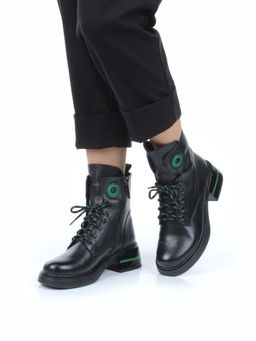 01-P514-4 BLACK/GREEN Ботинки демисезонные женские (натуральная кожа, байка) - Фабричный китай фото 3