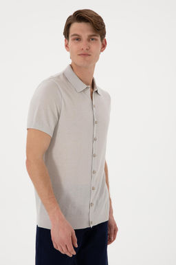 Erkek Regular Fit A__k Gri D__meli Triko Ti__rt Sepette S_rpriz _ndirim - U.s. polo assn фото 3