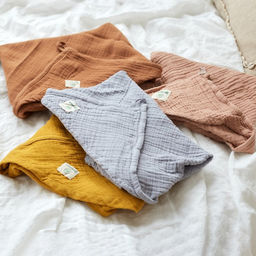 Полотенце уголок муслиновое Крошка Я, 75х75 см, цвет горчичный, 100% хлопок, 3-сл, 180 гр/м2  фото 12