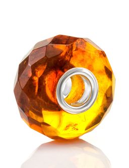 Бусина-шарм для модульного браслета из натурального балтийского коньячного янтаря Алмазная грань