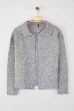 Gri Polo Yaka Inci Detayl? Genis Kal?p Triko H?rka TWOAW26HI00159 - Trendyolmilla фото 5