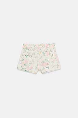 SHORTS FLORES DENIM TRF TIRO ALTO / Blanco roto